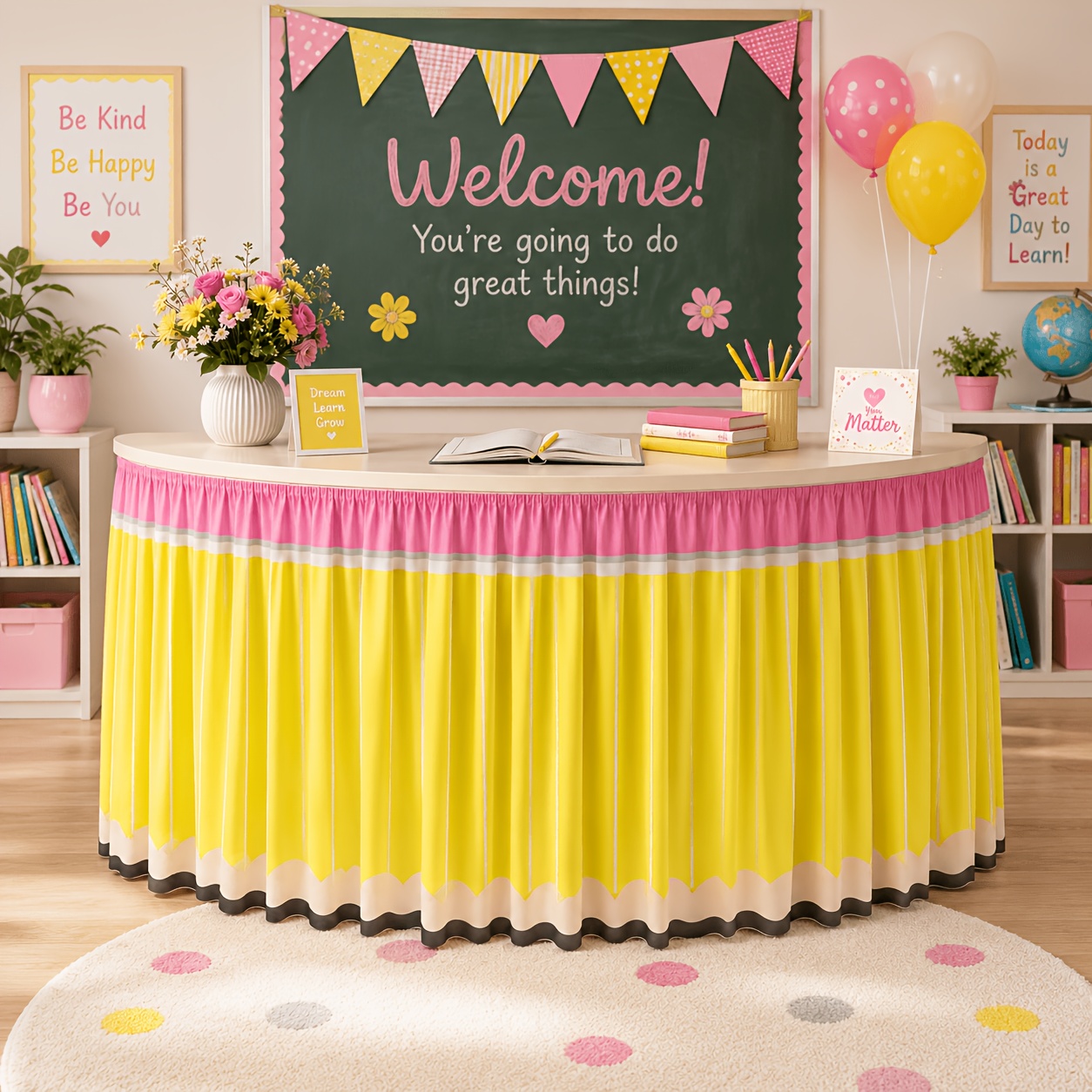 Yellow Desk Setup - 1PC Saia de Mesa Escolar com