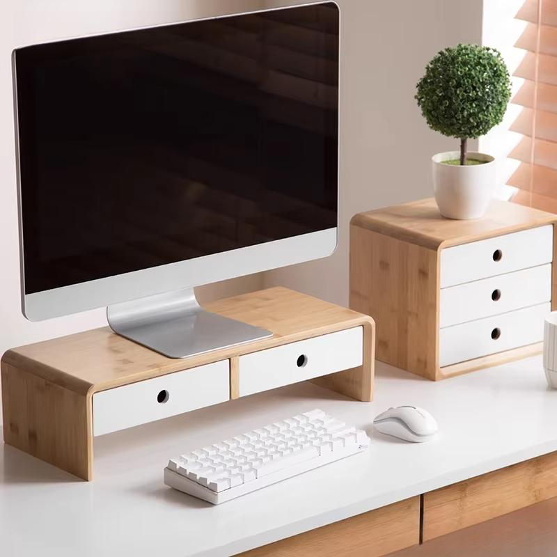 Desk Room Setup - Monitor de laptop de bambu riser