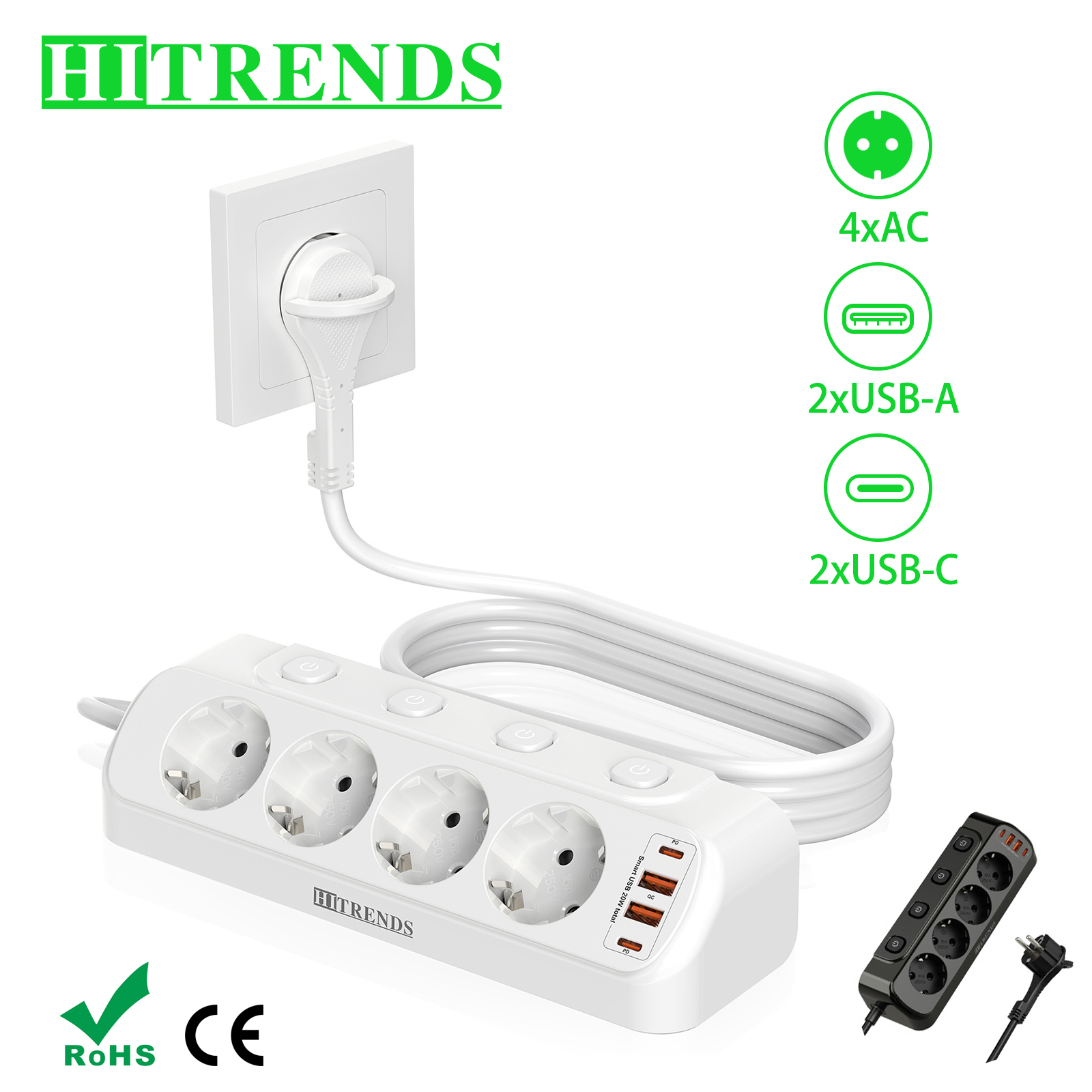 Tomada de mesa europeia com mú - Power Strip Flat avaliação e preço