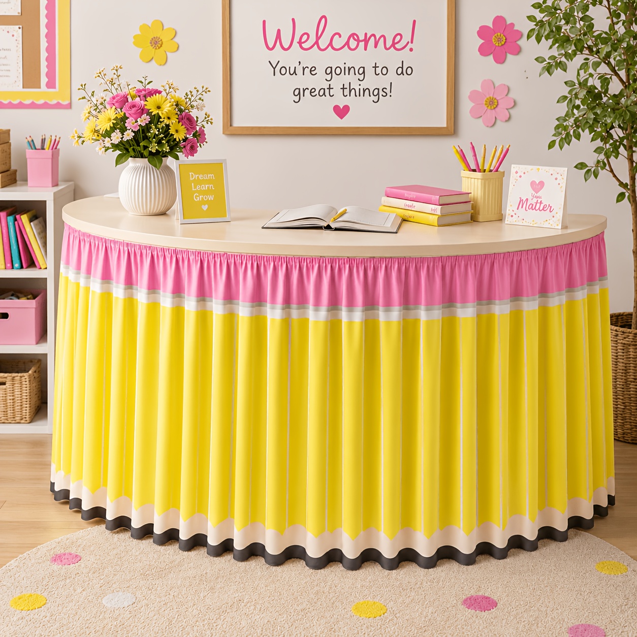 1PC Saia de Mesa Escolar com T - Yellow Desk Setup avaliação e preço
